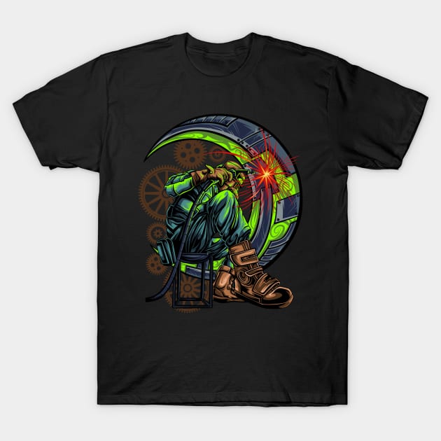 Welder Moon 2 T-Shirt by damnoverload